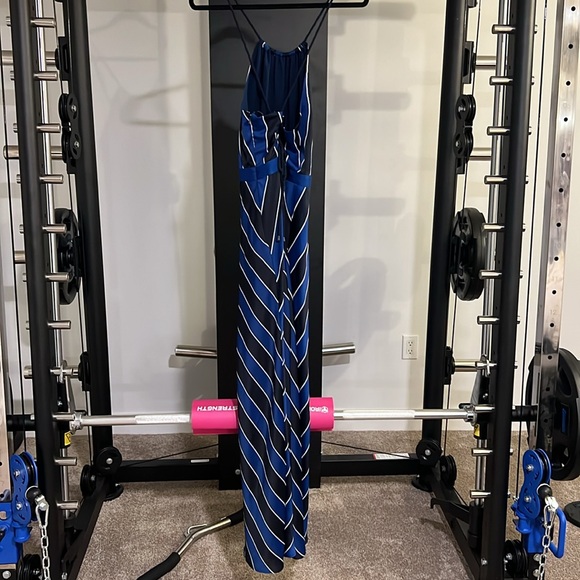 Guess Blue Chevron Full Length Satin Maxi Dress with Braided Rope Size 4 - Picture 3 of 4